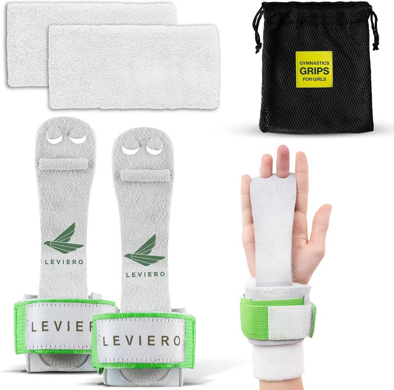 LEVIERO Gymnastics Grips Set Narrow Nippers, Grips for Gymnastics Girls, Dowel Grips with Soft Leather, Hook and Loop Wrist Straps, and Adjustable Finger Holes, for All Ages - Image 1